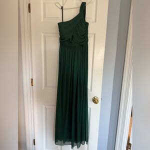 ALFRED SUNG One-Shoulder Forest Green Dress
